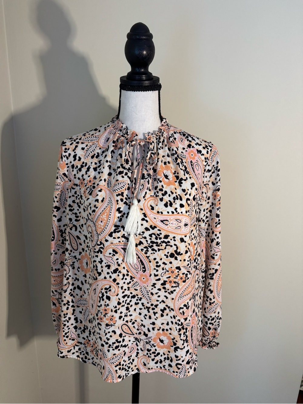 Nanette Lepore Pink Paisley Tie-Neck Blouse with Light Pink/Black Accents